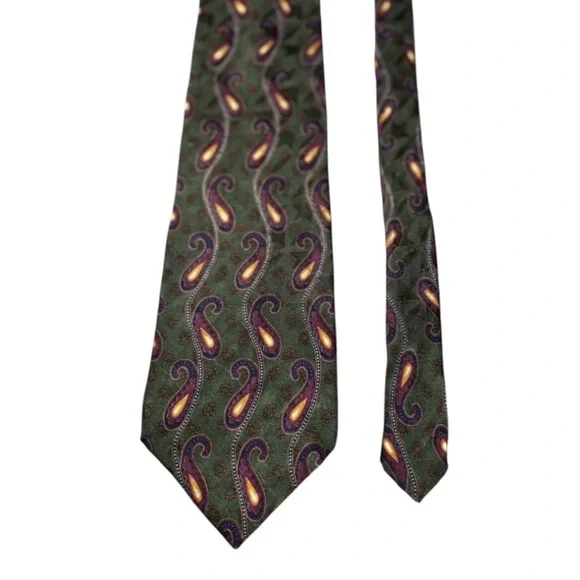 Bill Blass Black Label Green Paisley Necktie 100% Silk - Picture 3 of 10